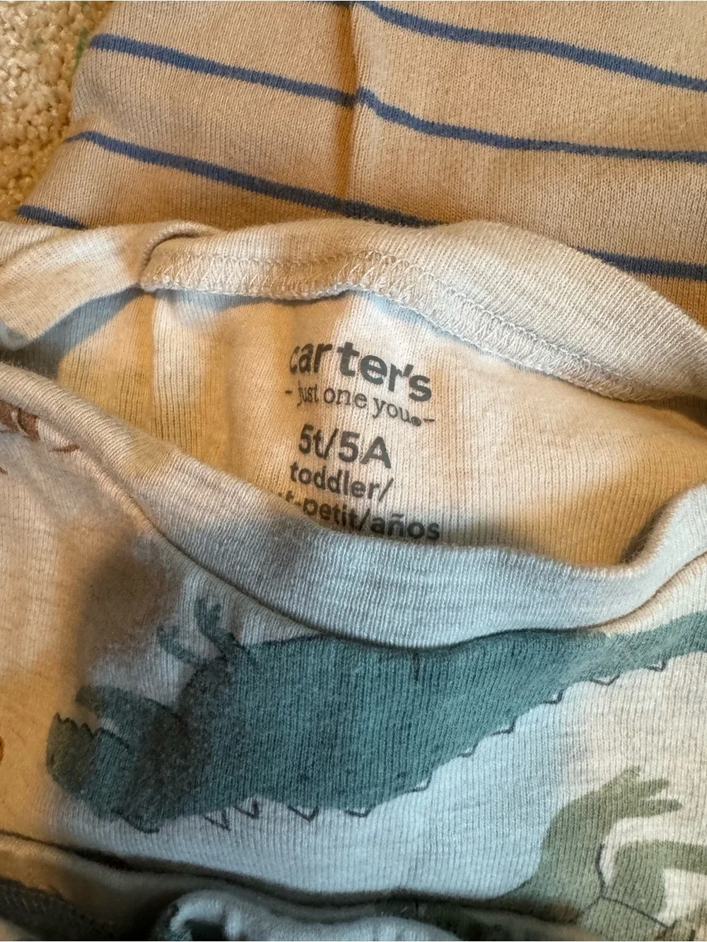 5T L/S Carter's Kids Pajama Set Bundle - Blue, Green, Cream, Navy & Gray